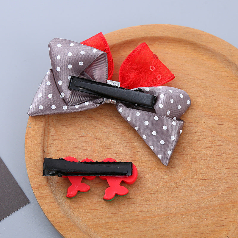 Wholesale 2PCS/Pack Girl's Hair Accessories Resin Bow Hairpin Two-Piece Sunflower Strawberry Cherry Cute Wave Dot Hairpin Set